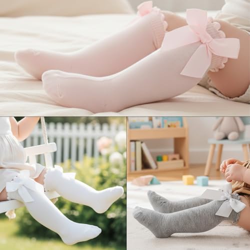 Image of SYGA Baby Long Socks Cotton, Over The Knee, No Tightness, High-Top, Bow Pattern