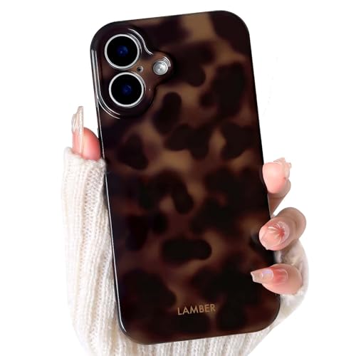 NITITOP Coque pour iPhone 16 Mignonne Motif de Léopard Design Tortue avec Un Esthétique Ambré pour Femmme Fille et Homme Souple en TPU Étui Housse de Protection - Marron2