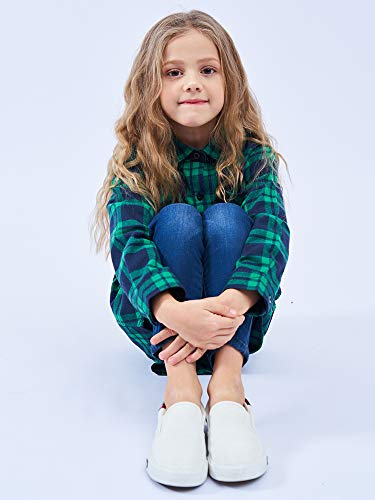 Image of OCHENTA Girls Flannel Shirt Dress 100% Cotton Plaid Button Down Buffalo Check Long Sleeve Kids School Outfits (3-12Y)