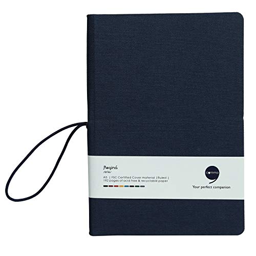 Image of COMMA Regina - A5 Size - Hard Bound Notebook with a Horizontal Elastic Band Closure - 192 Pages - 80gsm Natural Shade Paper - Fabric Cover Material - (Navy Blue)