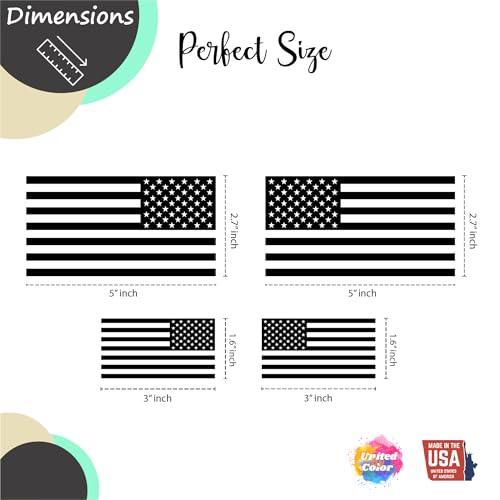 Image of Matte Black American Flag Decals (4 Pack, Various Sizes) - Transparent, Durable, Waterproof, Fade Proof American Flag Sticker for Car, Truck, Laptop, Water Bottle