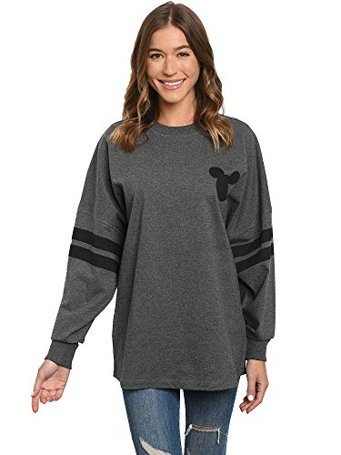 Disney Jersey Womens Mickey Minnie Mouse Long Sleeve (Charcoal, X-Large) #TOP2