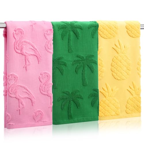 Newwiee 3 Pcs Summer Tropical Hand Towel for Bathroom Kitchen Pineapple Flamingo Palm Tree Dish Towels Decorative Jacquard Weave Cotton Absorbent Washcloths for Beach Pool Decor Gifts 14 x 29 Inch