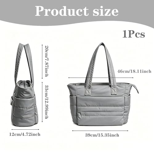Image of Office Bag for Woman, Tote Bag for College Girls, Professional Work Bag for Daily Commute and Travel, Spacious Puffy Handbag in Gray Color, Ideal for Office Use and Business Trips