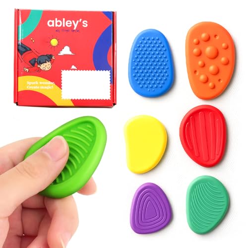 Image of Abley's Sensory Stones for Autism Support, Colorful Textured Fidget Toys, Tactile Stimulation Set with 6 Different Patterns, Educational Development