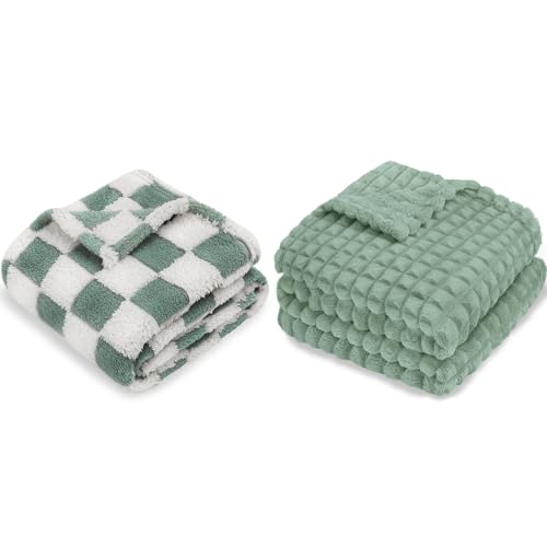 Image of HOMRITAR Checkered Baby Blanket for Boys Girls Warm Cozy Reversible Checkerboard Toddlers Blanket, Fluffy Fuzzy Plush Lightweight Bed Blanket with Chessboard Grid Design 380GSM