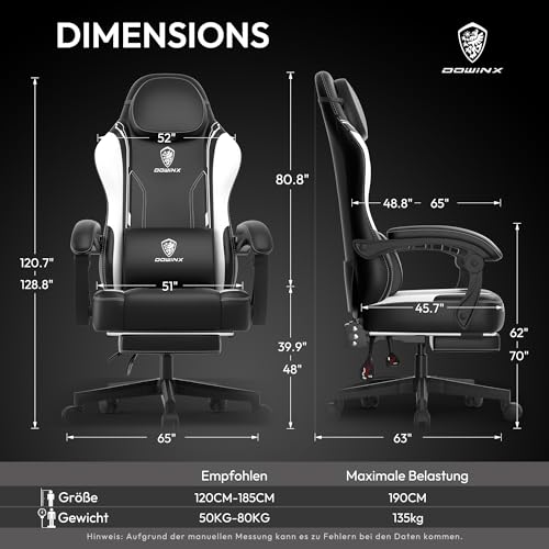 Sedia da gaming, PC, ufficio e videogiochi, ergonomica, dotata di supporto lombare, in pelle sintetica PU, schienale largo, 150 kg, bianco - Sedia gaming - Immagine 2