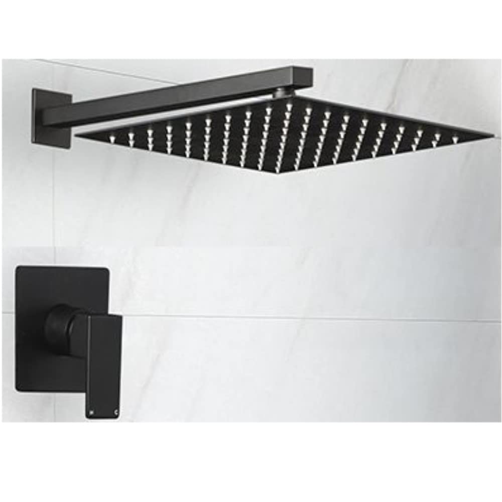 Milano Black Preto Manual Mixer Valve 300Mm Wall Mounted Square Rainfall Shower Head
