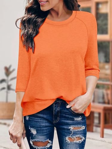 KISSMODA Tunic Tops for Women Loose Fit Dressy Round Neck Pleated 3/4 Length Sleeve Spring Tops
