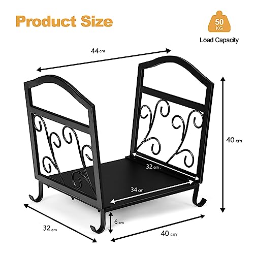 COSTWAY Firewood Rack, Heavy Duty Metal Fireplace Log Holder, Indoor Outdoor Wood Storage Stacking Shelf, 50kg/60kg Load Capacity (with Solid Base Board, 44 x 32 x 40cm) COSTWAY Firewood Rack, Heavy Duty Metal Fireplace Log Holder, Indoor Outdoor Wood Storage Stacking Shelf, 50kg/60kg Load Capacity (with Solid Base Board, 44 x 32 x 40cm)