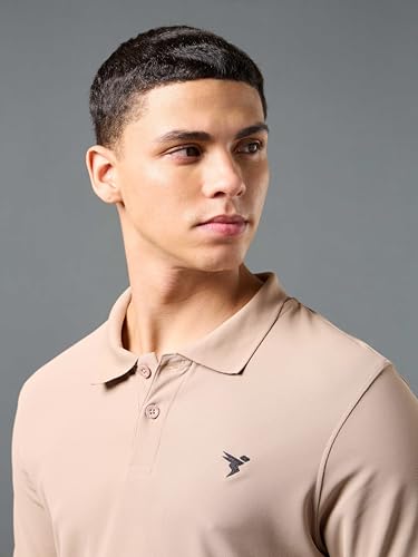 Image of TECHNOSPORT Men's Solid Slim Fit Polo Collar T-Shirt MATPIQ Half Sleeve Button Polyester for Gym Running Workout UPF50+ Anti Odour