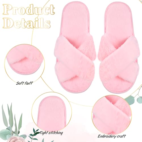Image of JenPen 7 Pairs Bridesmaids Slippers Women's Cross Band Fuzzy Bachelorette Party Slippers for Wedding Bridal Party