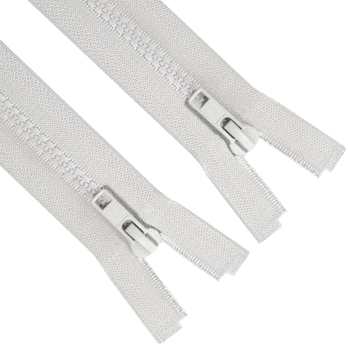 Image of Sawoake 2PCS #5 21 Inch Syparating Jacket Zippers for Sewing Coats Jacket Zipper Gray Molded Plastic Zippers Bulk Tailor DIY Sewing Tools for Garment /Bags /Home Textile