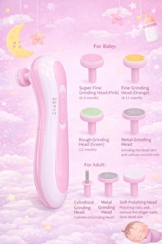 Image of Brand Conquer Electric Baby Nail Trimmer for Newborns with LED Light - Safe Baby Nail Cutter 0-6 Months | Quiet Baby Nail File Kit with Multiple Grinding Heads | Infant Nail Care Grooming Set (Pink)