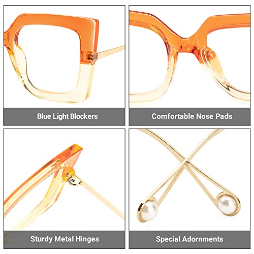 Image of Zeelool Chic Oversized Thick Square Eyeglasses Frame for Women with Non-prescription Clear Lens Qatar ZOP01892-05 Orange