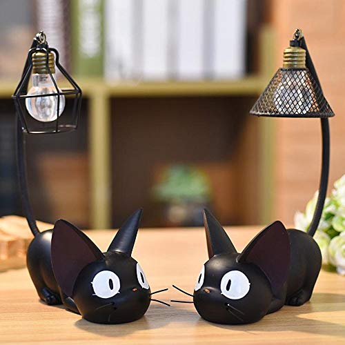 LLGHT Créative Résine Kiki Chat Animal Night Light(Deux Morceaux), Table Lampes de Chevet for la Lecture, Bureau Résine Figurines Miniatures Accueil Chambre, Forme Cage Décoration