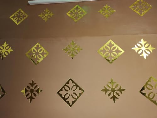 Image of Bikri Kendra - 48 Beautiful Pattern Golden Mirror Stickers for wall, wall Stickers, Acrylic Mirror wall Decor Sticker, wall Stickers for Hall Room, Bedroom (Golden)