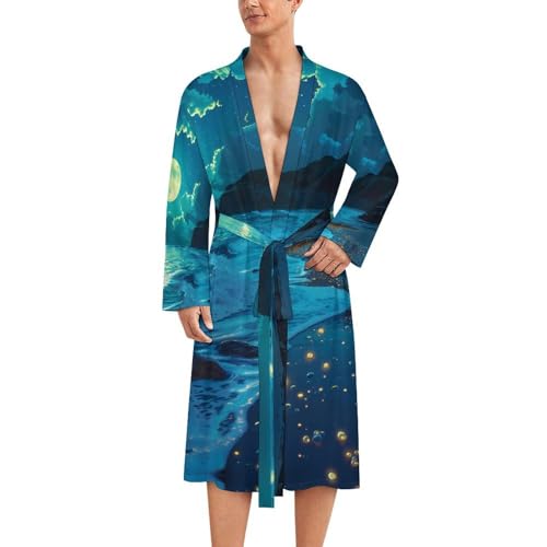 Beach in Moonnight Funny Men's Robe Soft Lightweight Bathrobe Long-sleeve Spa Robes