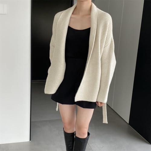 Women Belt Gathered Waist Knitting Sweater Coat, Casual Cardigan Sweaters for Women, wrap Cardigan3