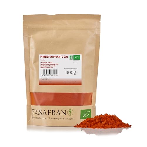 FRISAFRAN | Pimentón en polvo | Ecológico | pimenton español | Alto nivel en vitaminas y minerales | Origen ★Murcia | Pimenton Picante 500g