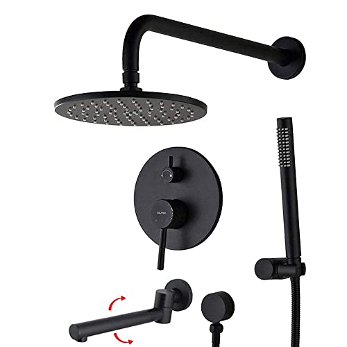Colonne de douche pluie ronde noir mat ensemble douchette à main pommeau de douche 10 pouces