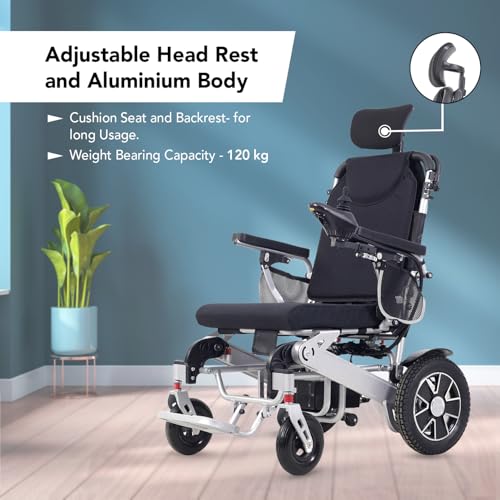 Image of Everactiv EcoPower Heavy Duty Electric Wheelchair | Lithium Ion Battery | Air Travel Friendly | Foldable & Portable Motorized Wheelchair | Comes With Remote for attendant | Aluminium Made | Additional Headrest | Reclining Function