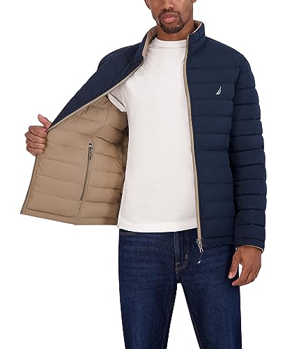 Image of Nautica Men's Reversible Quilted Puffer Jacket -Midweight Mechanical Stretch Winter Coat
