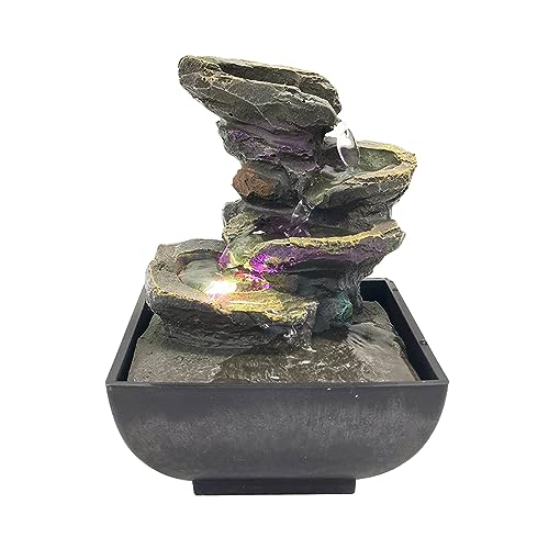 Fuente de mesa de interior GWZiehory con luz y sonidos naturales de cascada para escritorio, spa y decoración del hogar, fuente de escritorio de 4 niveles pequeña para ocio y relajación, meditación