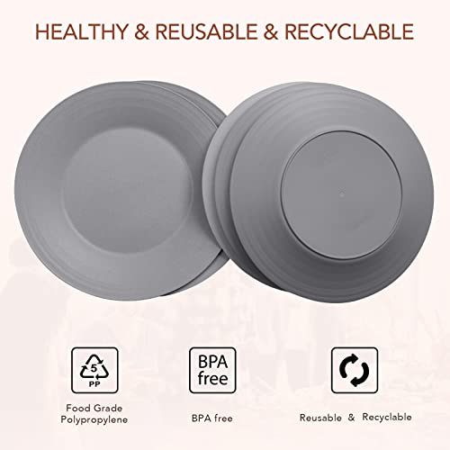 Image of 10inch 5pcs Dishwasher Microwave Safe Wheat Straw Plates, Lightweight Reusable Unbreakable Dinner Plates, BPA Free for Kids Adults, Grey