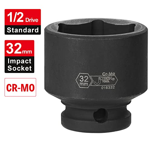 Image of JETECH 1 /2 Inch Drive 32mm Standard Impact Socket, Chrome Molybdenum Alloy Steel, Shallow 6-Point Design, Metric