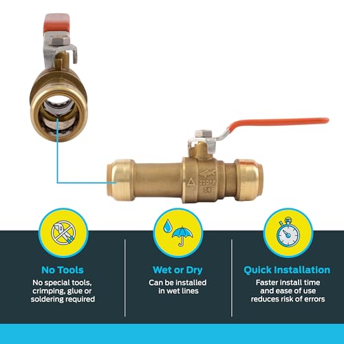 Image of SharkBite 3 /4 Inch Slip Ball Valve, Pack of 6, Push to Connect Brass Plumbing Fitting, PEX Pipe, Copper, CPVC, PE-RT, HDPE, 24736LFZ