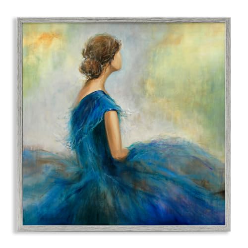 Woman in Billowing Blue Dress, 17 x 17 Inch Framed Giclée Print