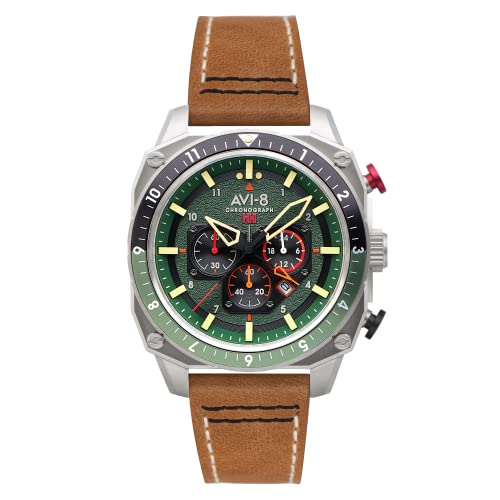 AVI-8 Hawker Hunter Men's Japanese Quartz 43mm Green Dial Watch with Leather Strap AV-4100-01