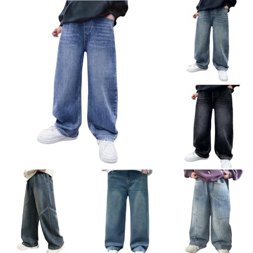 Baggy Jeans for Boys, Tween Boys Baggy Straight Leg Jeans Elastic Vintage Denim Pants with Pockets