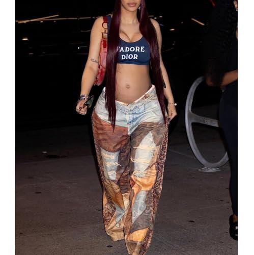 Women' Cargo Pants High Waist Jeans Y2K Color Block Pants Casual Trendy Streetwear Clothes4