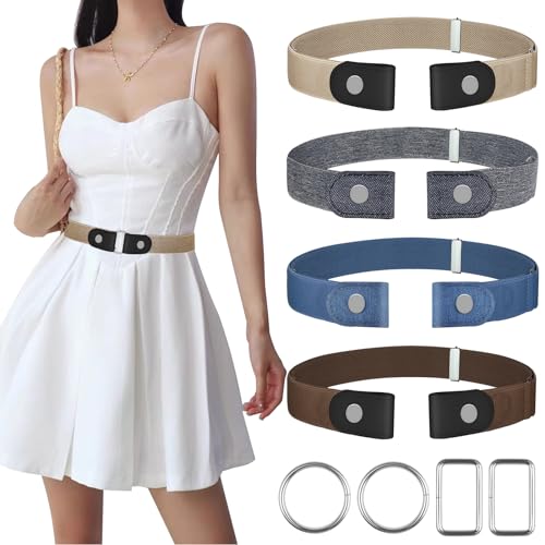 Image of 【4 Pcs】No Buckle Stretch Belt for Women and Men Elastic Waist Belt Invisible Belts for Jeans Pants