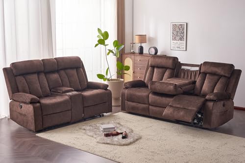 RIHEREFY Velvet Power Recliner Sofa Living Room Set, Electric Loveseat