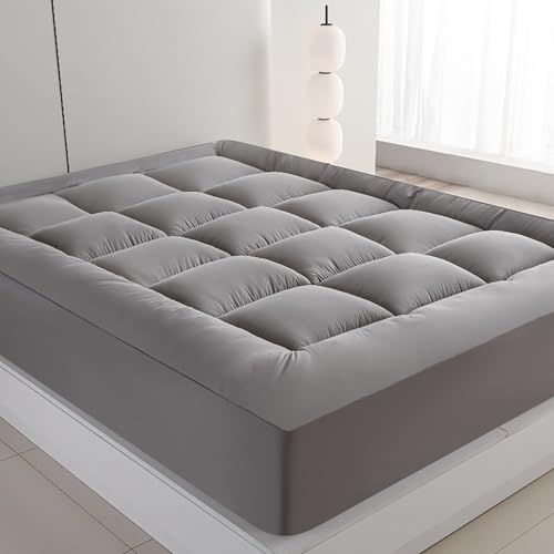 Topper WestMonth Premium Quilted 1000GSM Luxury Extra Thick Mattress Topper Pad - Breathable & Fluffy Soft Bed Cover with Deep Pocket 821 for Home/Hotels Queen etc(Gray California King)