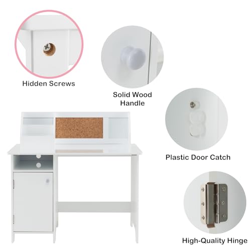 Miniatura 7 de Lifezeal Escritorio Infantil Con Silla De Madera, Juego De Mesa De Estudio Con Taquilla Y Estante, Mesa Infantil Con Librería, 90 X 45 X 86 Cm Blanco B