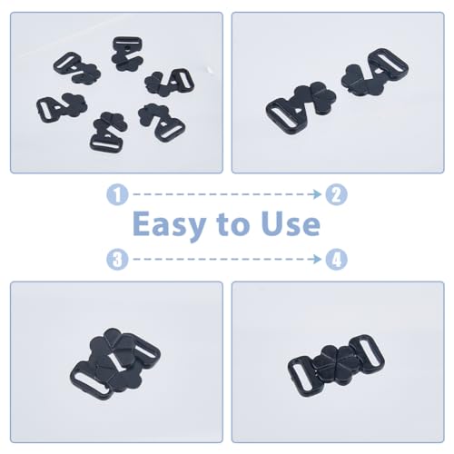 SUPERFINDINGS 60 Pairs 120Pcs Bra Clips In Front Black Plastic Bra Clasp Fasteners Flower Shaped Swimwear Clicker Bikini Hooks for Swimsuit and Lingerie DIY Sewing Underwear Accessories - Image 4