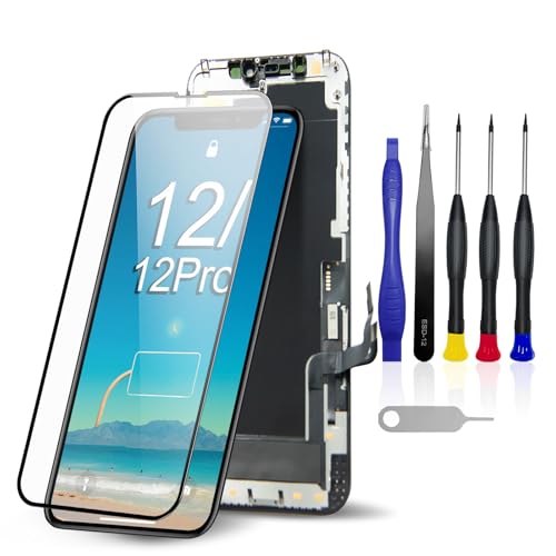 iPhone 12/12 Pro 6.1 Inch COF LCD Screen Replacement Haptic Touch Display Digitizer Assembly with Full Repair Tools Kit