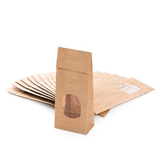Logbuch-Verlag 10 bruna blockgolv påsar papperspåsar Windows 7 x 4 x 20,5 cm med folieinsats livsmedelssäker förpackning kraftpapper tepåsar kakor praliner