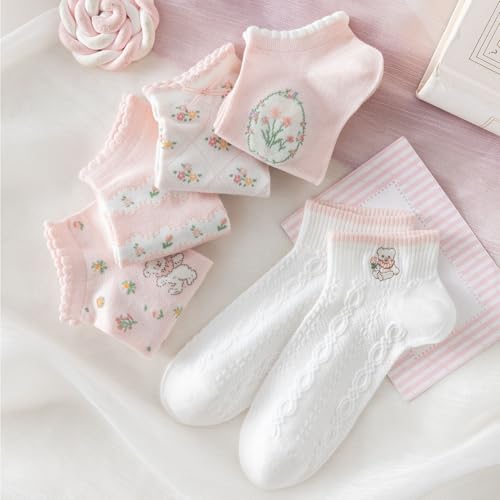 Girls Pink Socks Summer Fun Animal Bunny Crew Ankle Socks3