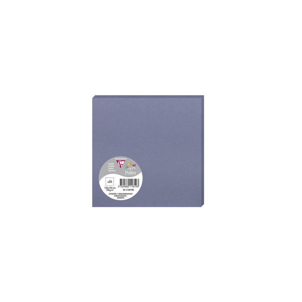 Clairefontaine 11819C Pack of 25 Plain Cards Square format 13.5x13.5cm 210gsm Forget-me-not Invitation Correspondence Boards Pollen range Smooth Premium Paper