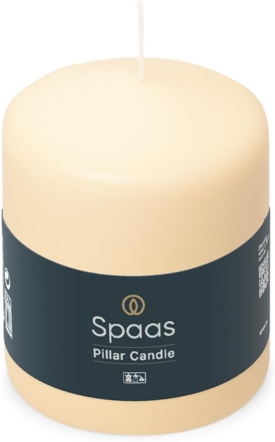Spaas Unscented Pillar Candle 80/100 mm, 40 Hours, Ivory