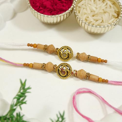 Image of I Jewels Sandalwood Beads Rakhi With Roli Chawal & Rakshabandhan Card for Men /Bro /Brother (Style 4)