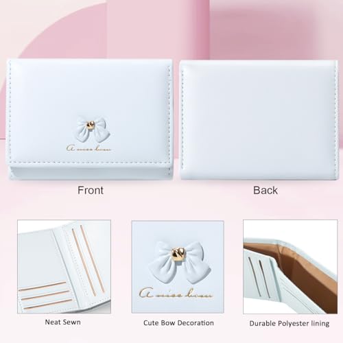 Small Wallet with Coquette Bow Cute Wallet ID Credit Card Slots for Women Girls (BLUE)4