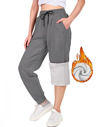 UMIPUBO Pantalon De Sport Femme, Pantalon de Jogging Long Décontracté en Coton avec 4 Poches, Yoga, Jogging Fitness Pantalon, Pantalon de Survêtement Chaud en Molleton Peluche (Gris foncé,L) Cover
