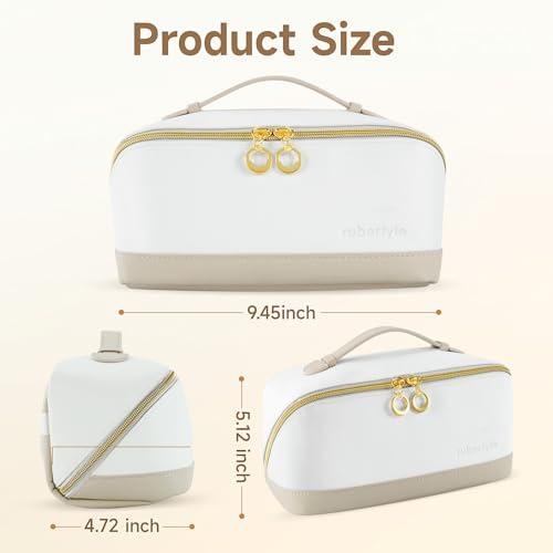 Travel Makeup Bag,Large Capacity Cosmetic Bags for Women,Waterproof Portable Pouch Open Flat Toiletry Bag Make up Organizer with Divider and Handle (khaki)2