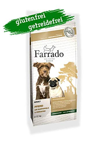 Farrado Pferd - Hundetrockenfutter für ausgewachsene Hunde Aller Rassen - getreidefrei, glutenfrei, zuckerfrei (12kg) Cover
